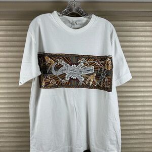 White and Brown Short Sleeve Tee with Crocodile Design